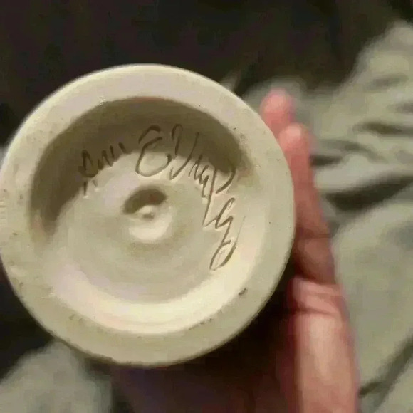 Vintage Salt Glazed Pottery Cobalt Blue DotDesign  Vase 6.5" tall 5" wide - Picture 3 of 6